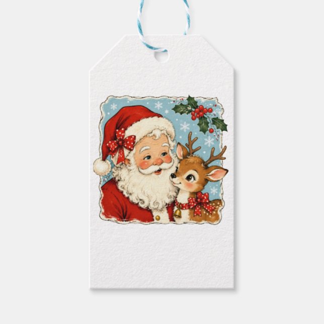 Söt jul Santa renar Presentetikett (Framsidan)