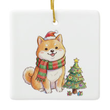 Söt jul-Shiba Inu i tomteluva och halsduk