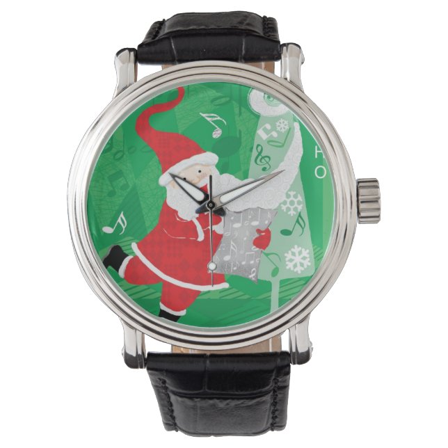 Söt jul, sjungande och dansande tomte armbandsur (Framsida)