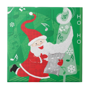 Söt jul, sjungande och dansande tomte kakelplatta
