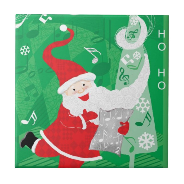 Söt jul, sjungande och dansande tomte kakelplatta (Framsidan)
