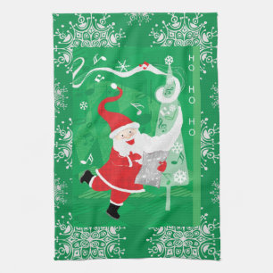 Söt jul, sjungande och dansande tomte kökshandduk