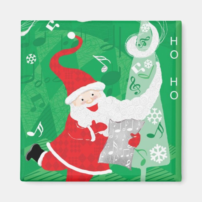 Söt jul, sjungande och dansande tomte magnet (Framsidan)