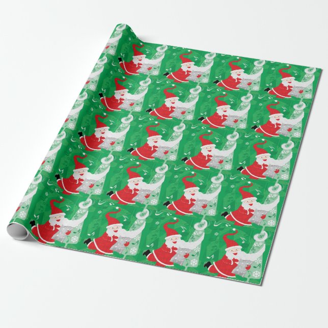 Söt jul, sjungande och dansande tomte presentpapper (Utrullad)