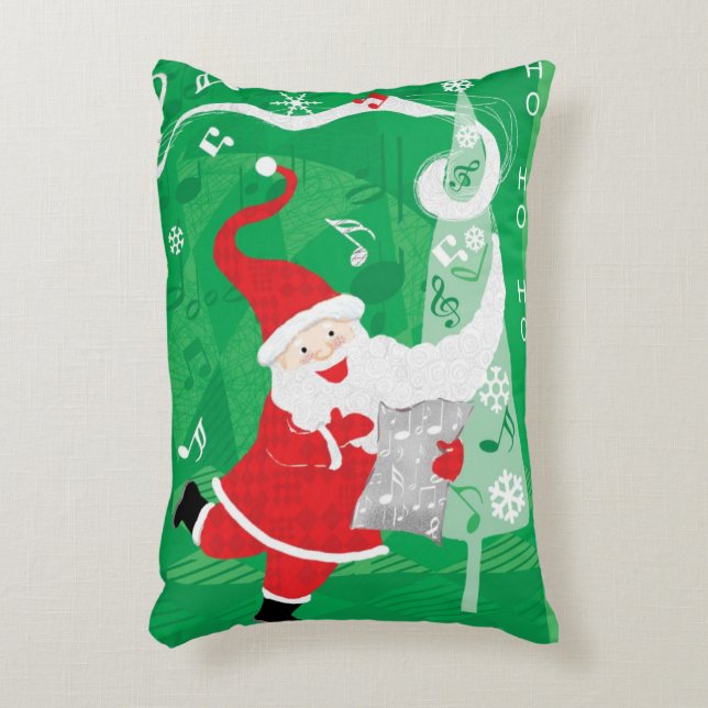Söt jul, sjungande och dansande tomte prydnadskudde (Framsidan(Vertikal))