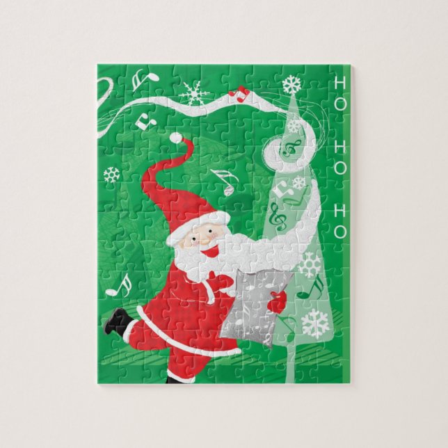 Söt jul, sjungande och dansande tomte pussel (Vertikal)