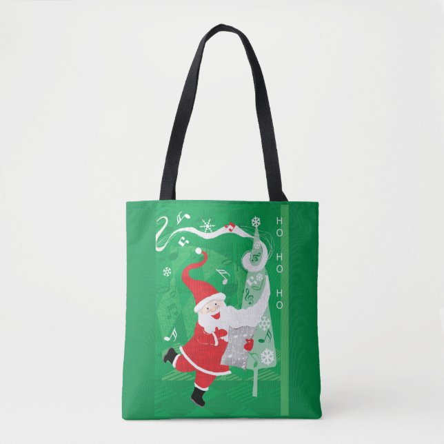 Söt jul, sjungande och dansande tomte tygkasse (Framsida)