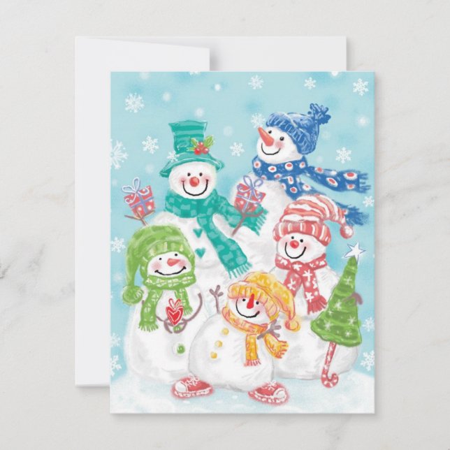 Söt jul-snefamilj i snön julkort (Framsida)