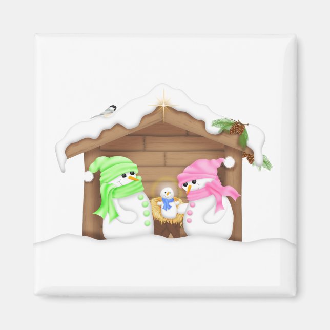 Söt jul snö man krubba magnet (Framsidan)