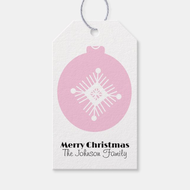 Söt jul snöflinga rosa prydnad familj presentetikett (Framsidan)