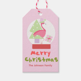 Söt jul snöglob Flamingo Rosa Familj  Presentetikett