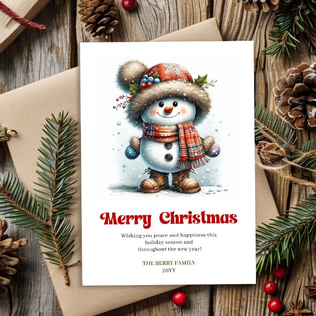 Söt jul snöman barn vattenfärg kort DL (Cute Christmas snowman kids watercolor card editable)