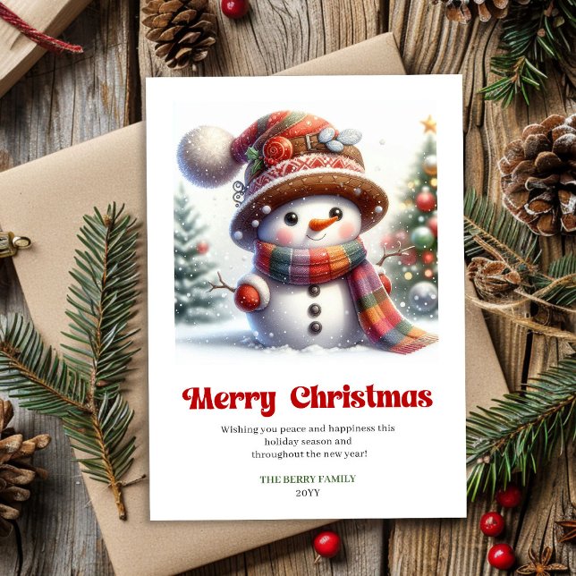 Söt jul snömannen barn minimalistisk redigerbar julkort (Sweet Christmas snowman kids minimalist editable Holiday Card)