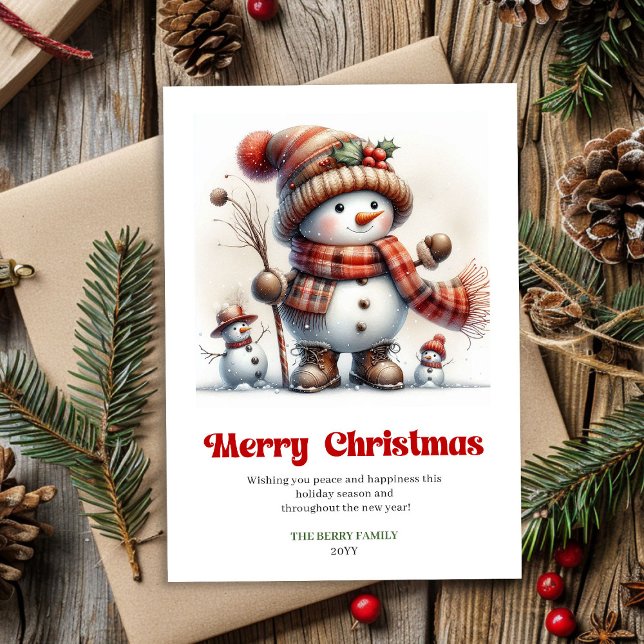 Söt jul-snömannen minimalistiska barnkort   julkort (Cute Christmas snowman minimalist kids card editable)
