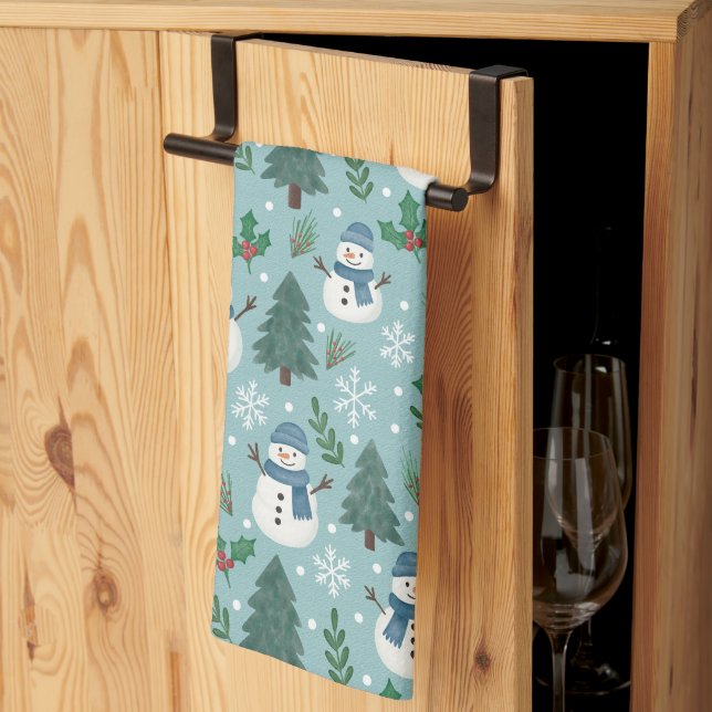 Söt jul snömannen mönster köks handduk kökshandduk (Thirds Fold)