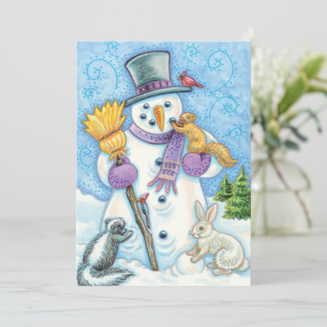 Söt jul-snömannen och djur inbjudan (Stående Fram)