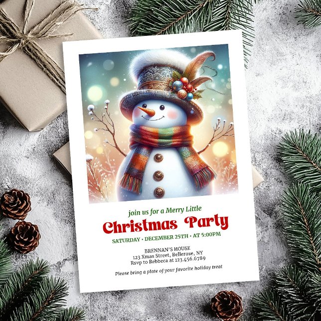 Söt jul snömannen redigerbar barnkalas inbjudan (Sweet Christmas snowman editable kids party invite)