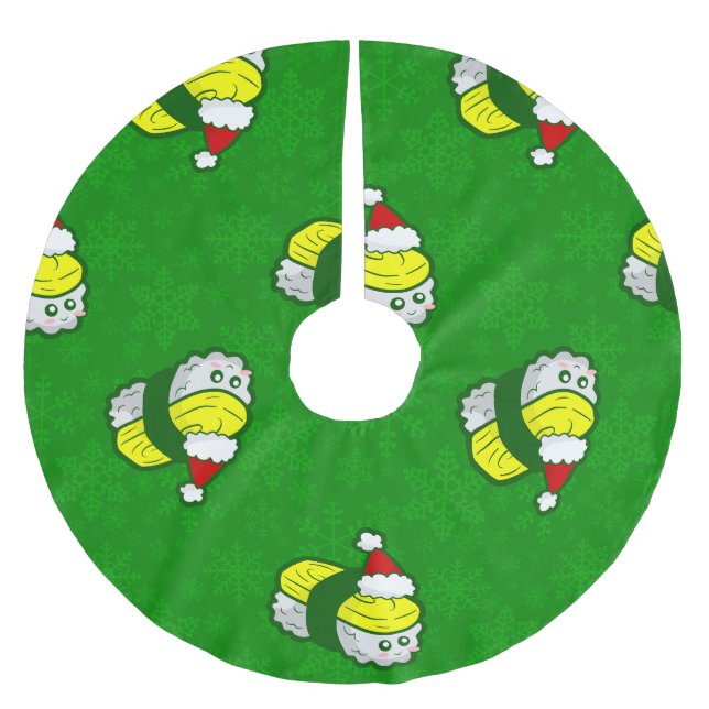 söt jul tamago sushi jultomte snöflinga julgransmatta borstad polyester (Framsidan)