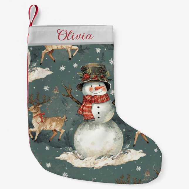 Söt jul tecknad snöman  liten julstrumpa (Framsidan)