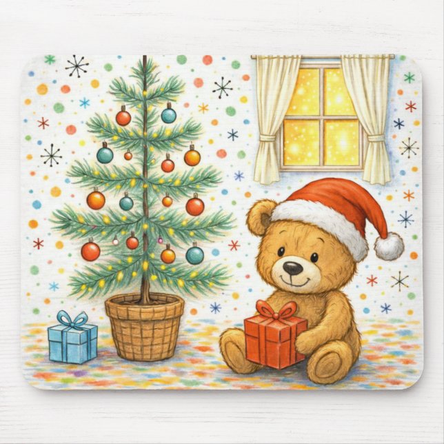 Söt jul-teddybjörn-träd-musmatta musmatta (Framsidan)