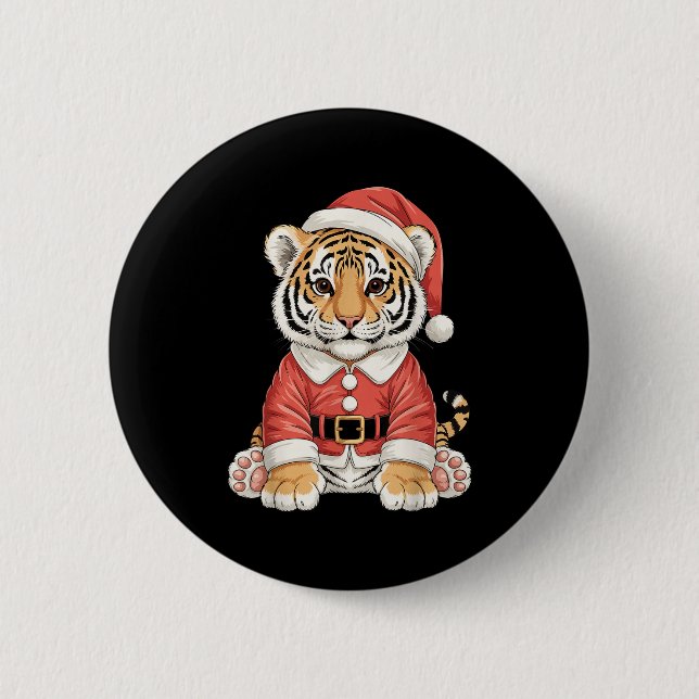 Söt jul Tiger Santa Safari Djur  Knapp (Framsida)