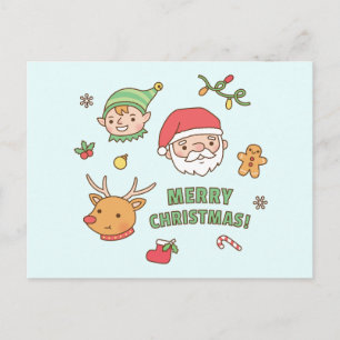 Söt jul-tomte, alv, ren, pepparkakor helg vykort