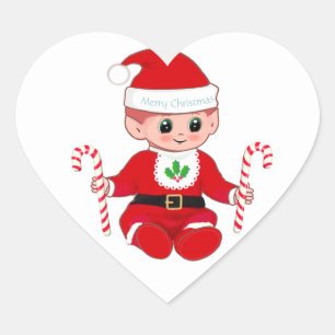 Söt jul tomte baby & sockerrör hjärtformat klistermärke