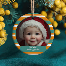 Söt jul-tomte Första julen Babynamn & Foto Julgransprydnad Keramik
