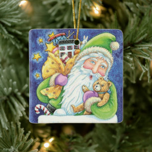 Söt jul, Tomte i skorsten med leksaker Julgransprydnad Keramik