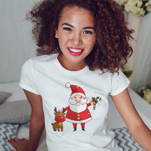 Söt jul tomte och baby ren t-shirt