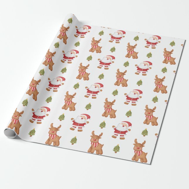 Söt jul tomte och ren festlig  presentpapper (Utrullad)