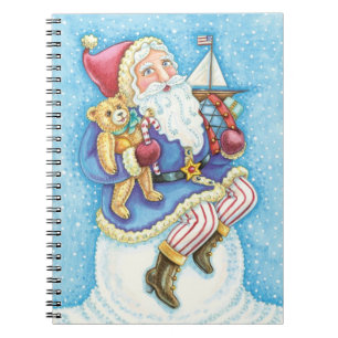 Söt jul, tomte på snöboll med leksaker anteckningsbok med spiral