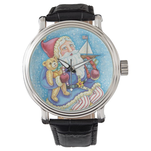 Söt jul, tomte på snöboll med leksaker armbandsur (Framsida)