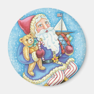 Söt jul, tomte på snöboll med leksaker magnet