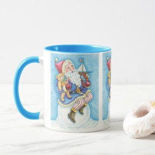 Söt jul, Tomte på snöboll med leksaker Mugg
