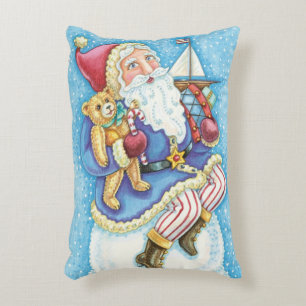 Söt jul, tomte på snöboll med leksaker prydnadskudde