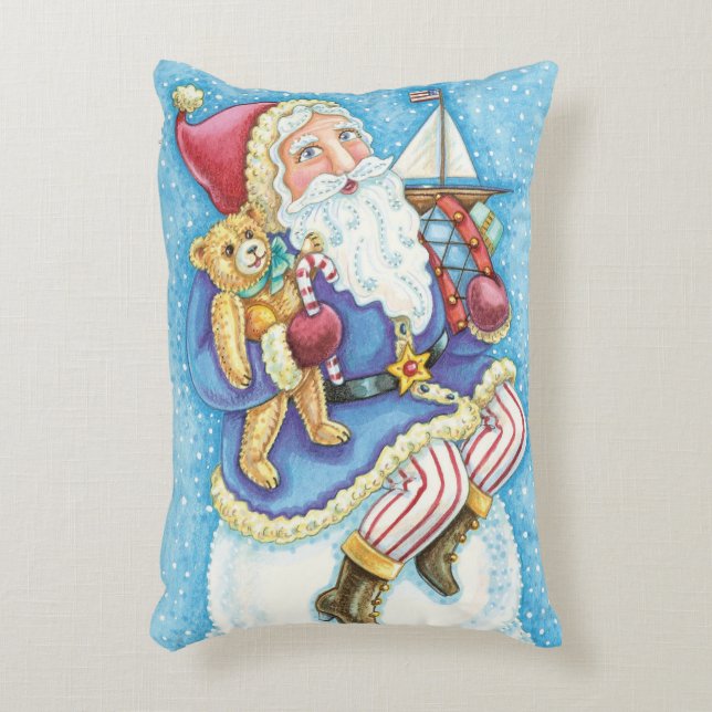 Söt jul, tomte på snöboll med leksaker prydnadskudde (Framsidan(Vertikal))