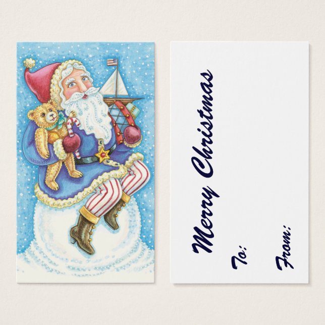 Söt jul, tomte på snöboll med leksaker visitkort (Framsida & baksida)