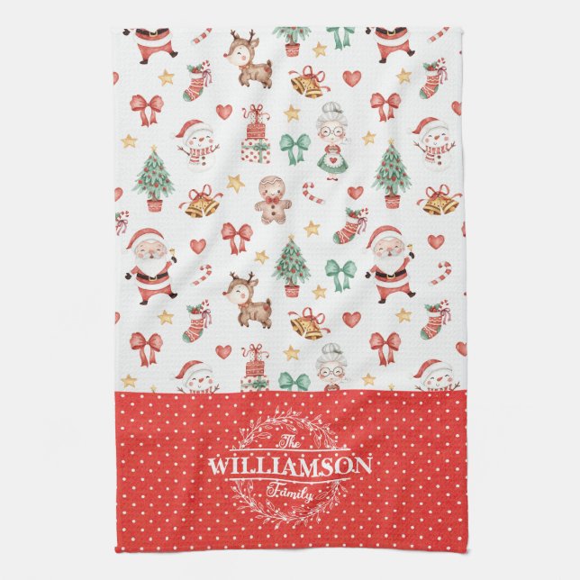 Söt jul tomte pepparkaksgubbe monogram kökshandduk (Vertikal)