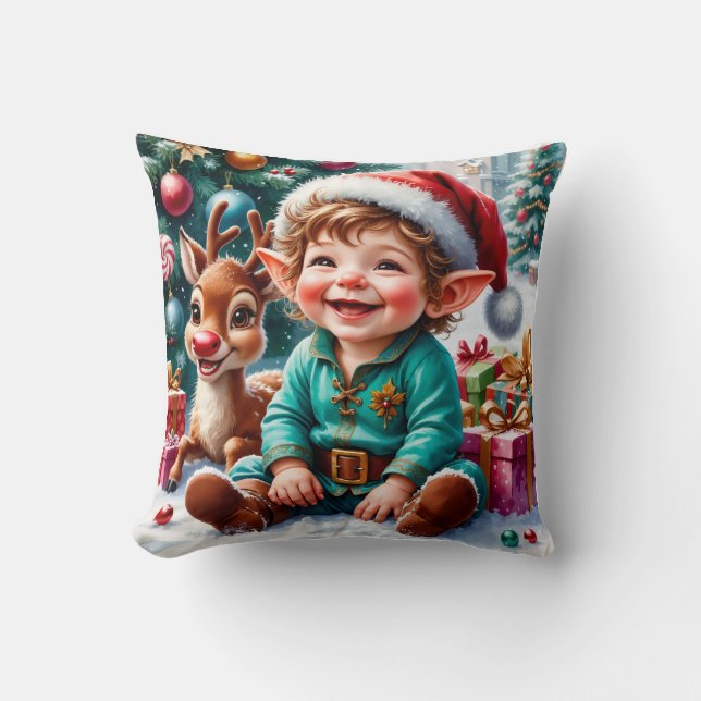 Söt jul-tomte & renar  kudde (Framsida)