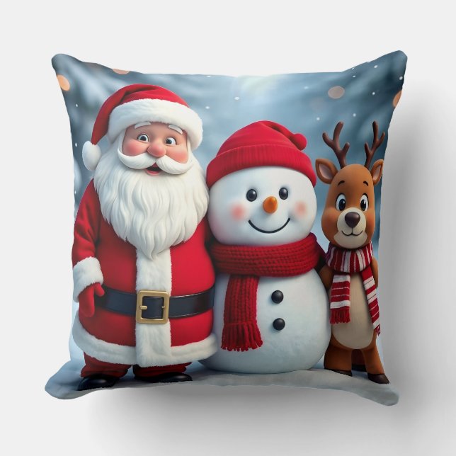 Söt jul tomte snöman ren kudde (Framsida)