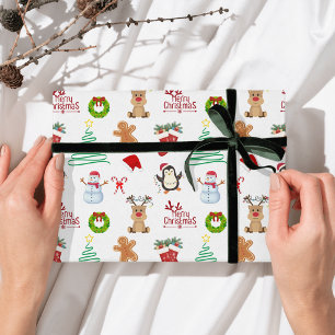 Söt jul tomte snöman ren pingvin presentpapper