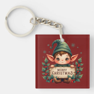 Söt jul-tomte som håller glad skylt röd