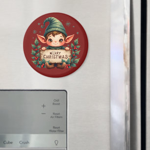 Söt jul-tomte som håller glad skylt röd magnet