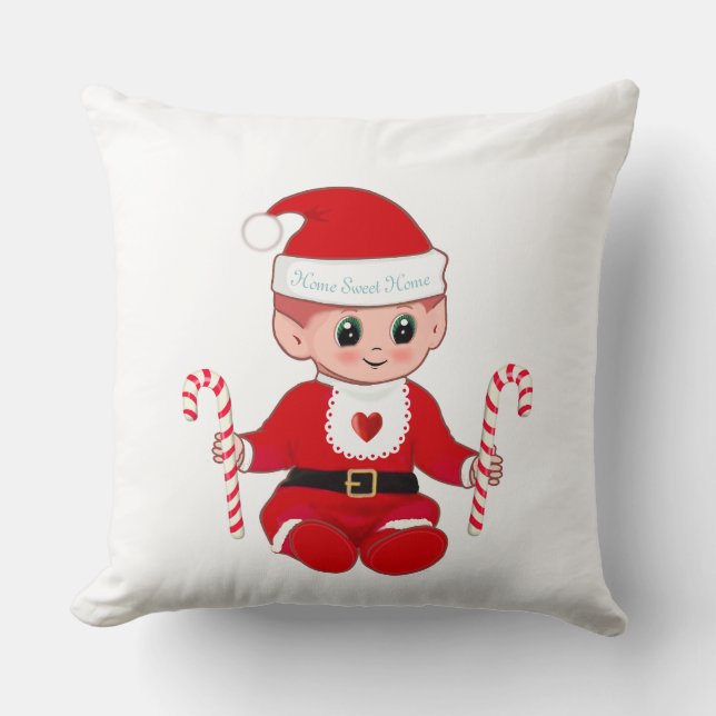 Söt jul tomtebaby alv  & sockerrör kudde (Framsida)