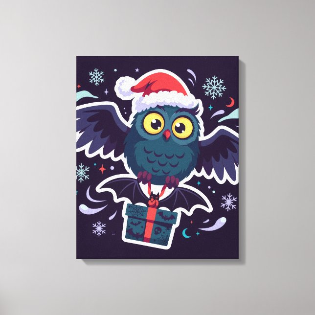 Söt jul-uggla på canvas (Framsida)