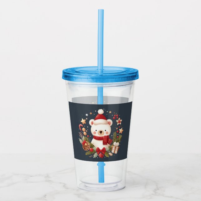 Söt jul/vinterbjörn i krans take away mugg (Framsida)