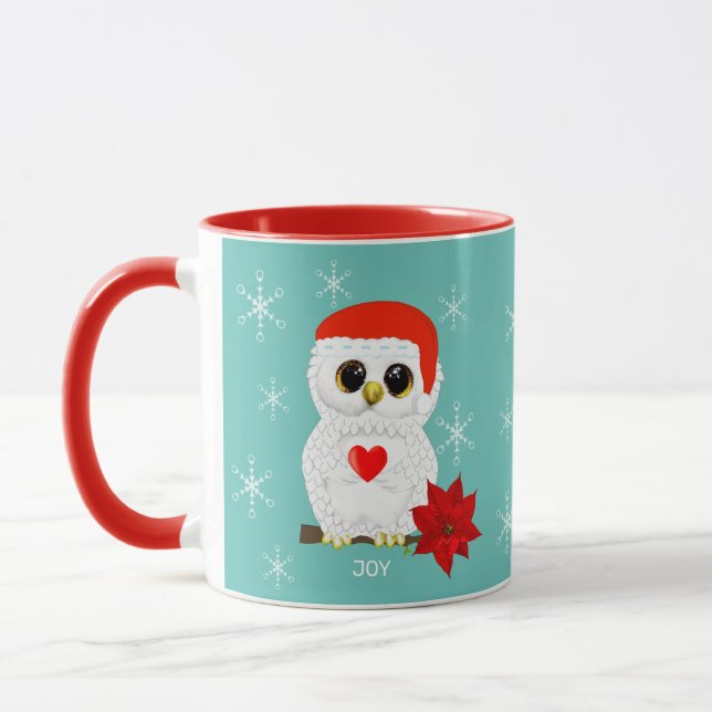 Söt jul vit uggla & snöflingor mugg (Vänster)