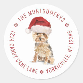 Söt jul Yorkshire Terrier returadress Runt Klistermärke