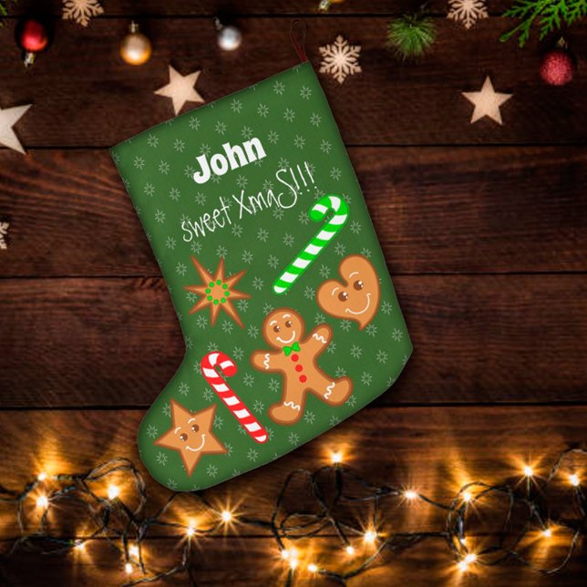 Söt Julafton Gingertea Pals-Candy cane 2 side Stor Julstrumpa (Skapare uppladdad)